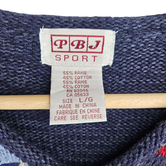 PBJ Sport Vintage Sweater Women's Large Chunky Knit Americana Patchwork Folk - Picture 8 of 9